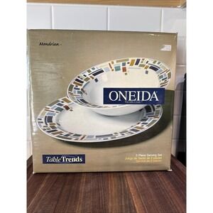 VTG Oneida MONDRIAN Table Trends 2 Pc Serving Set Plate & Bowl Mosaic Porcelain